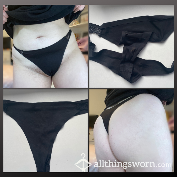 Worn Tight Black Lace Detailed Thong