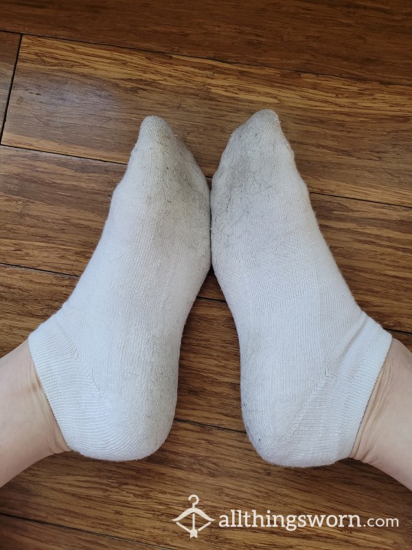 Worn White Ankle Socks: Dirty 3 Day