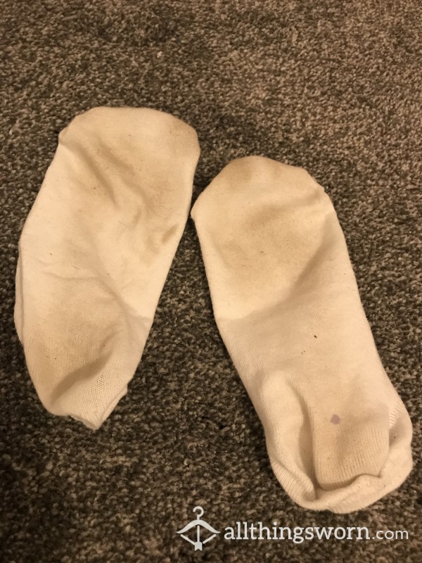 Worn White Ankle Socks, Smelly, Dirty, Foot Imprint