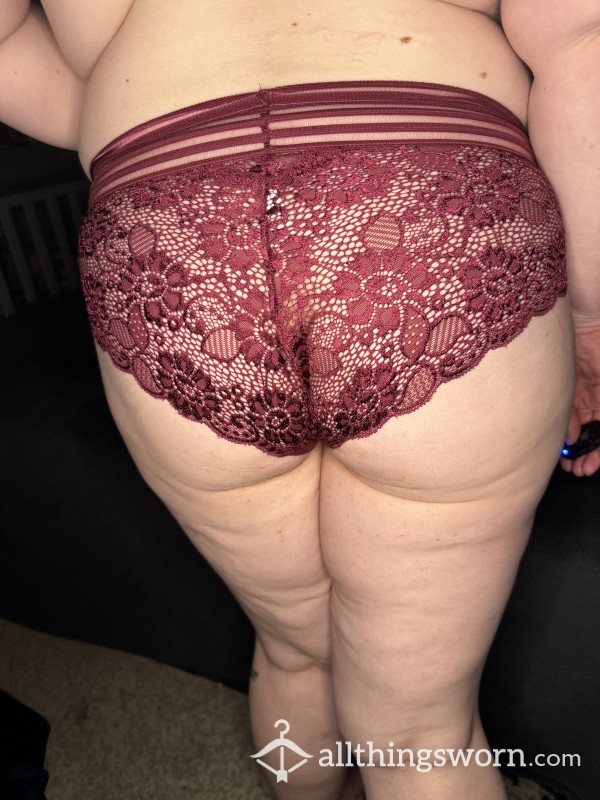 XL Cheeky Lacey Back With Sheer Front Panties - Burgundy Or Black