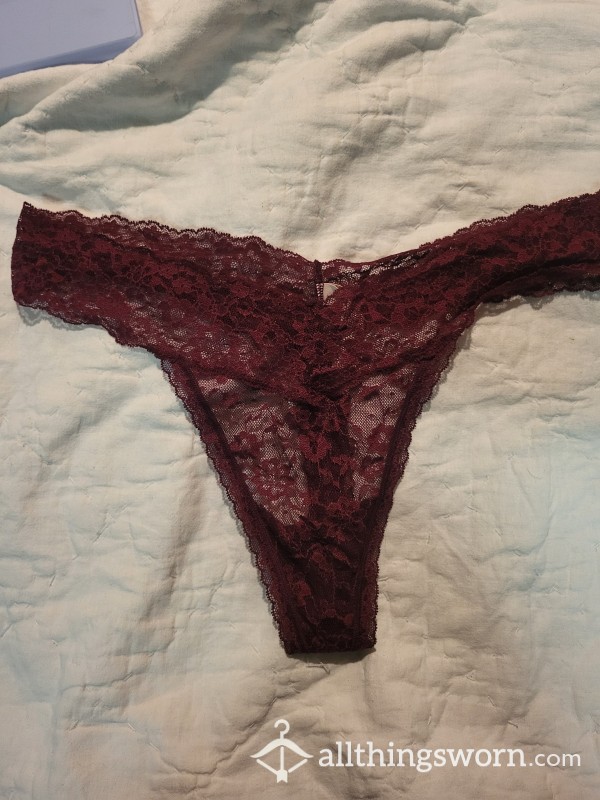 XL Deep Red VS Lace Thong With Cotton Gusset