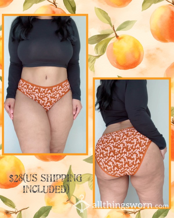 XL Orange Floral Print Cotton Panties