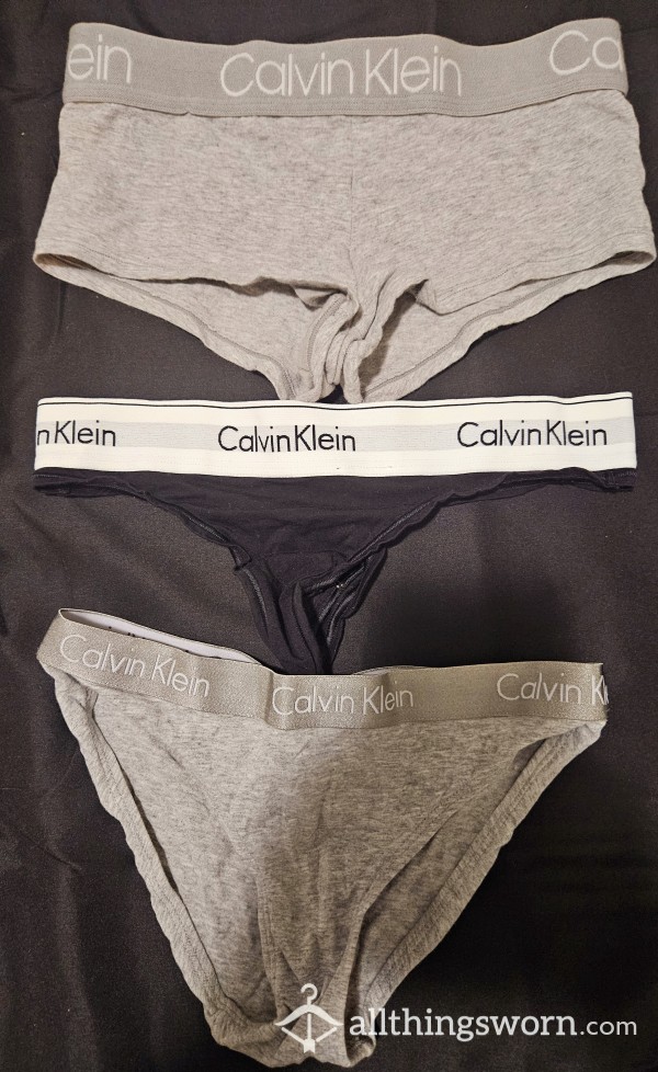 XS Calvin Klein Fullback, Boyshort, & Thong $25