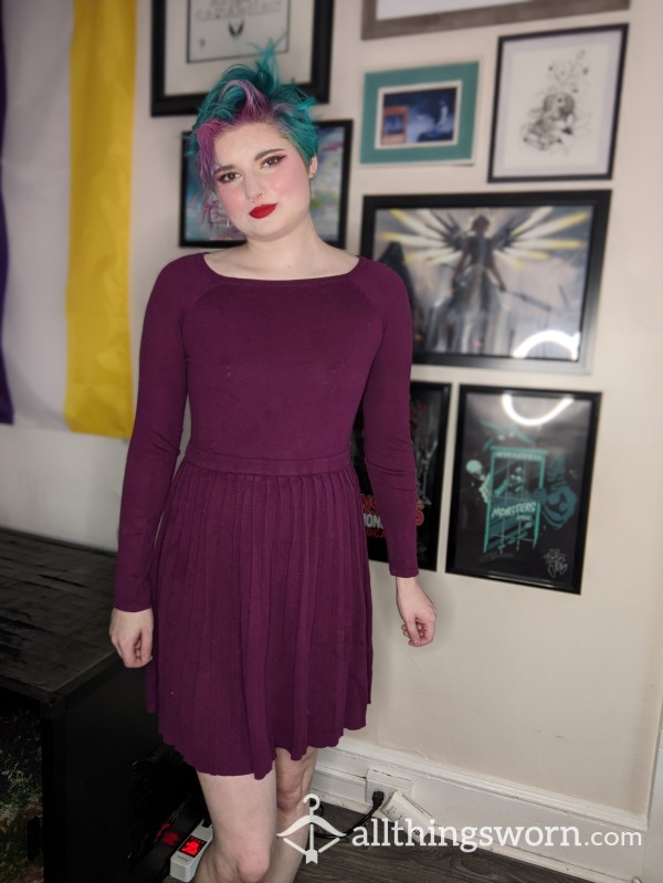 XS Purple Long Sleeve Sweater Dress