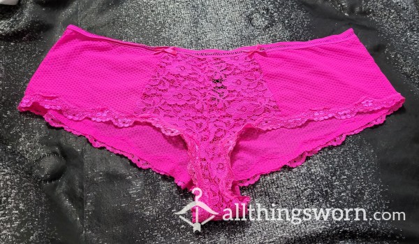 XXL See Through Hot Pink Cheeky Panties With Flowers