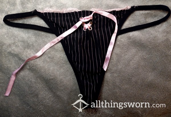 Y2k Lace-up Pinstripe Thong