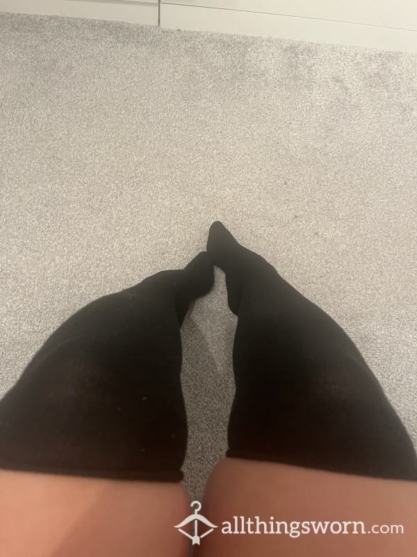 Very Worn Black Knee High Socks