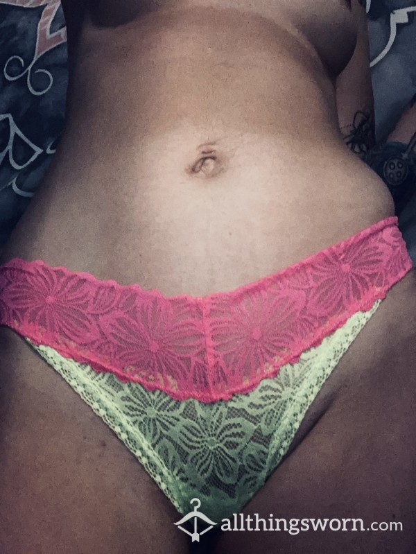 Yellow And Pink Lace Thong 💛
