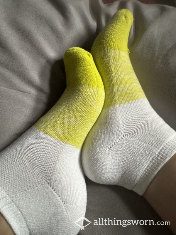 Yellow And White Ankle Socks