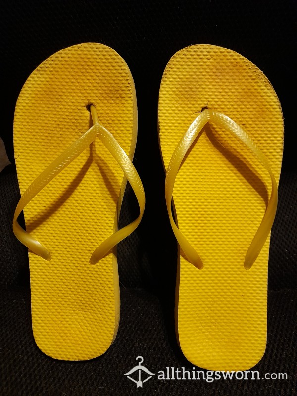 Yellow Flip Flops With Toe Prints!