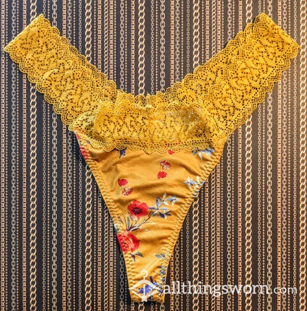 Yellow Floral Lace Top Nylon Panties
