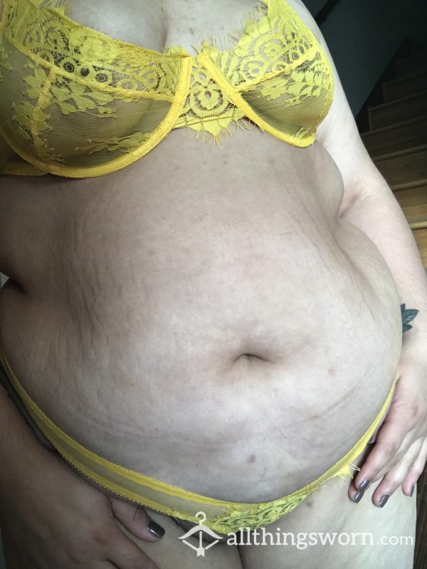 Yellow Lace Bra And Thong