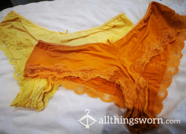 Yellow & Orange Lacy Brazilian Panties 🍑