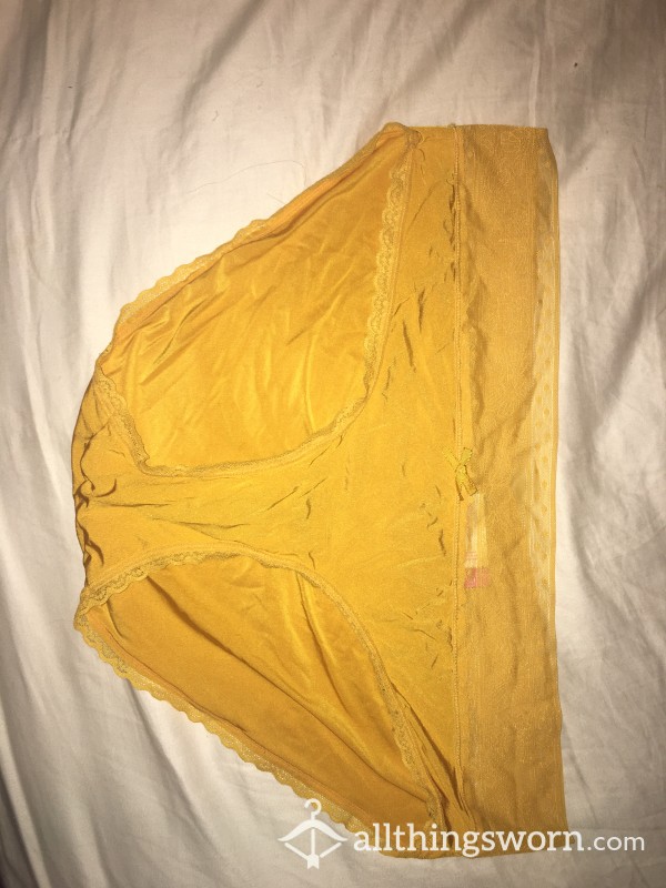 Yellow Panties With Lace Waist Trim - Full Back