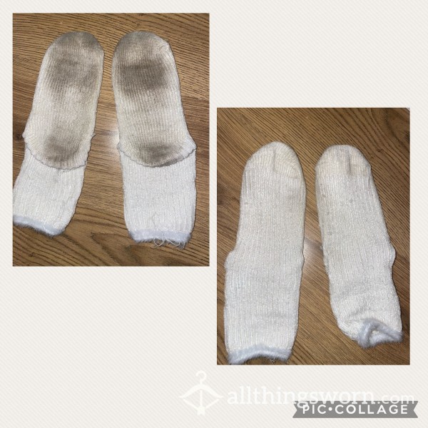 Fluffy White Smelly Socks  / 24h Wear ✅