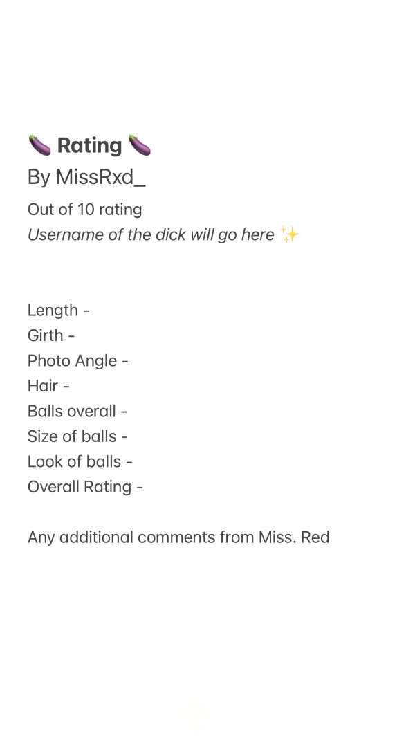 Your 🍆 Rated By Miss Red