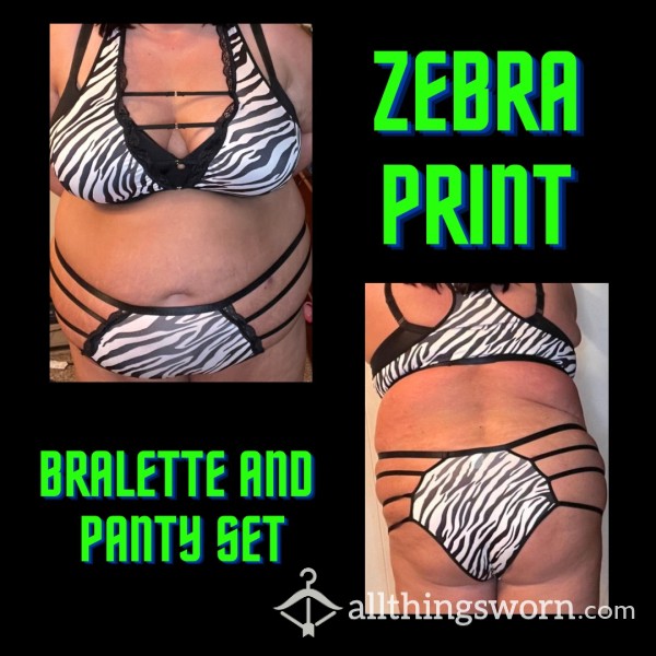 Zebra Print Bralette And Panty Set