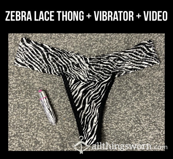 Zebra Print Lace Thong + Bullet Vibrator Bundle🦓