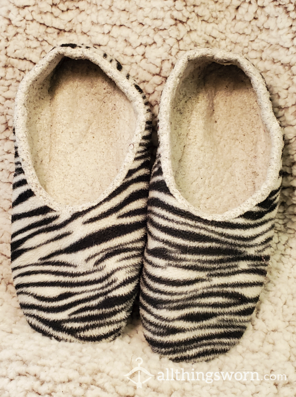 Zebra Print Slippers/House Shoes - Very Well Worn & Dirty